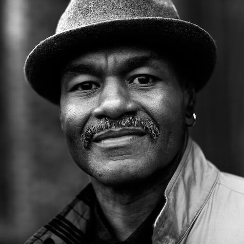 Man with prostate cancer in black and white