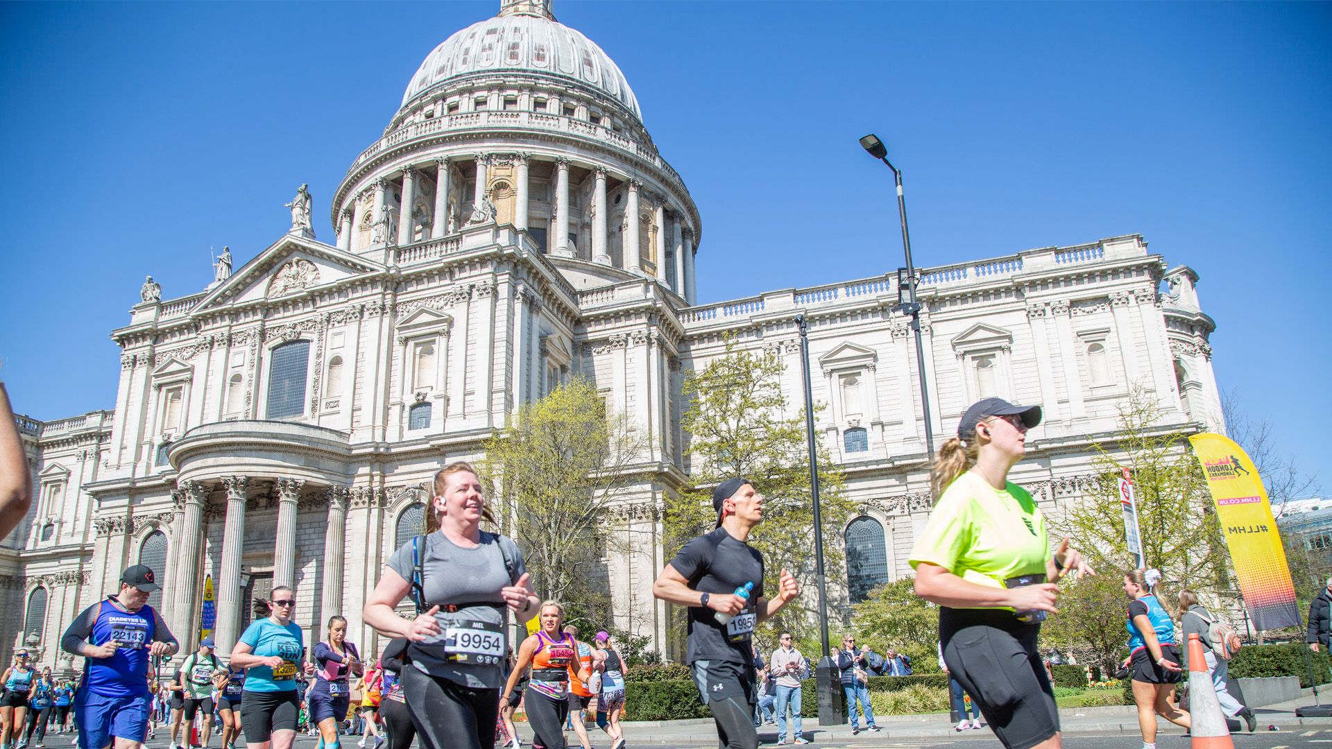 Runners passing by St. Paul's Cathedral in London.