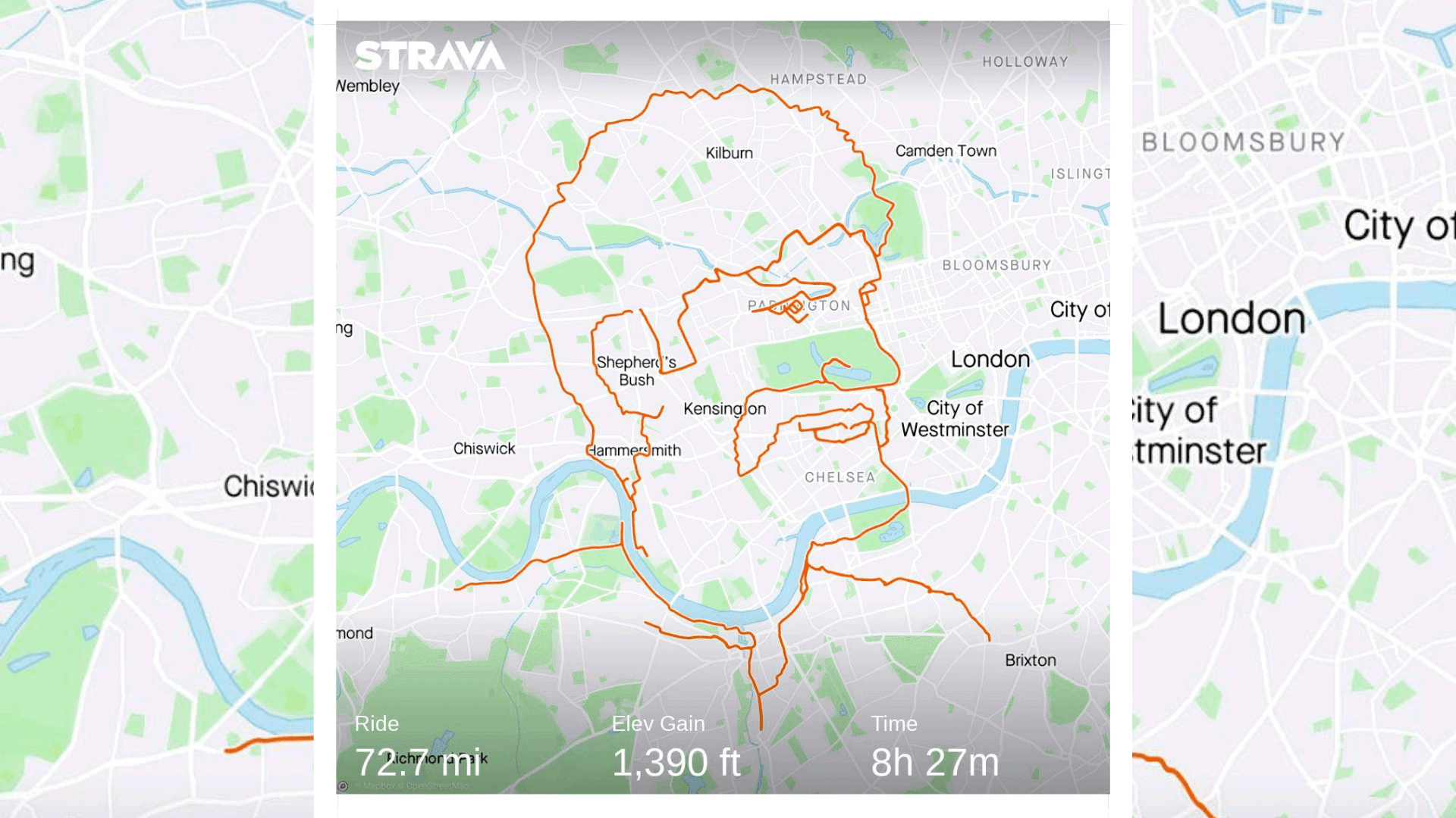 A portrait of a man drawn with a bike via GPS