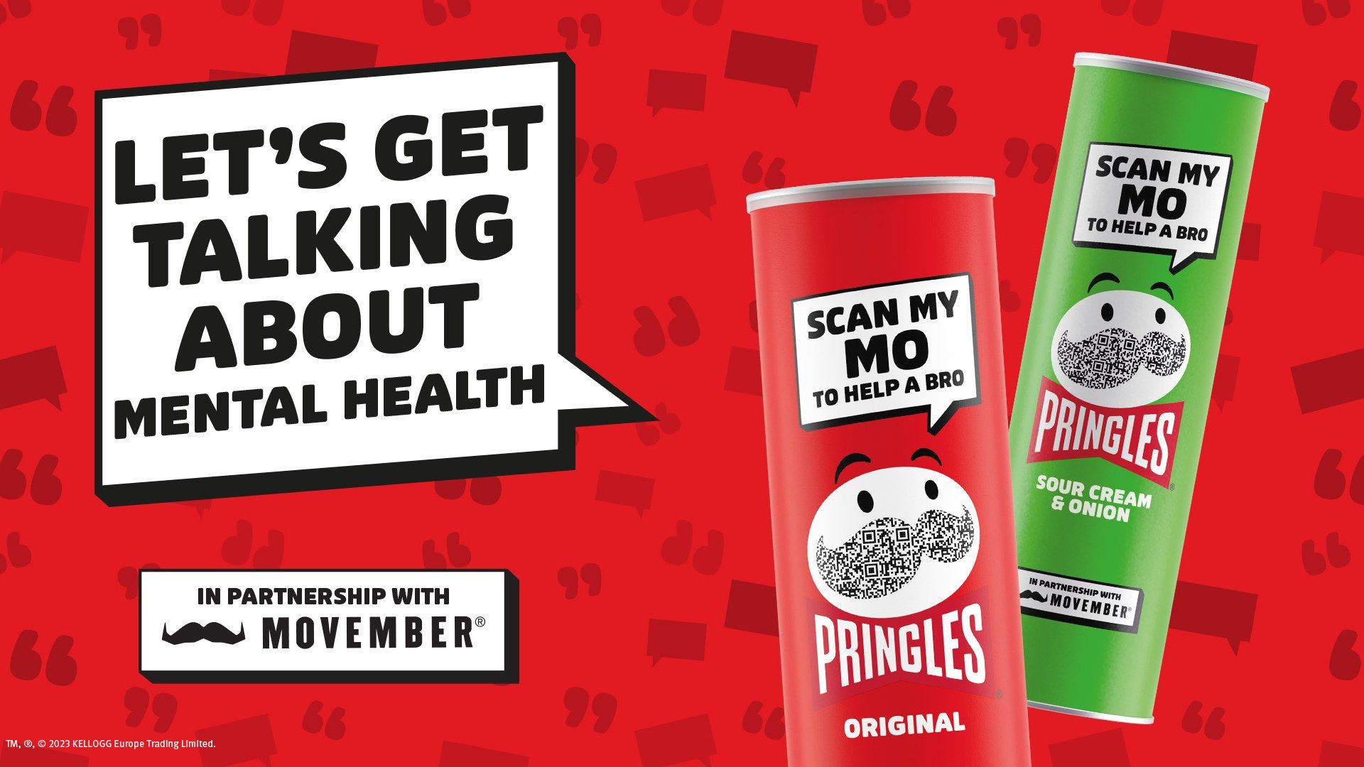 2 cans of Pringles with Mr P's moustache as a QR code