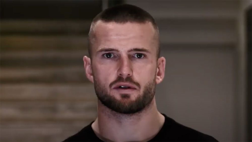 Video still of  England football player Eric Dier looking to camera.