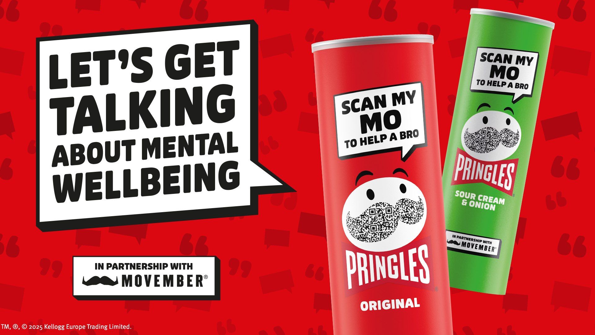Image of two Pringles cans. A speech bubble reads: "Let's get talking about mental wellbeing".