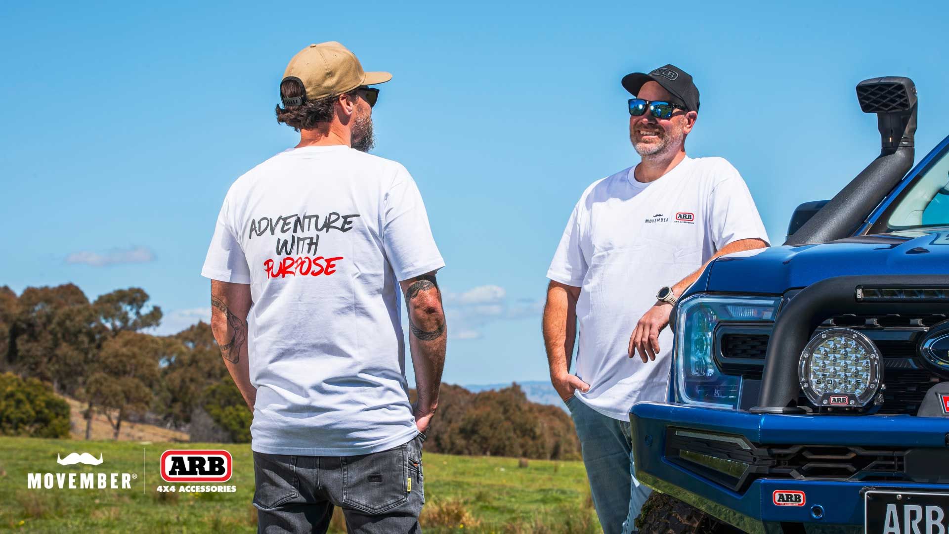 Photo of two men wearing ARB x Movember-branded attire.