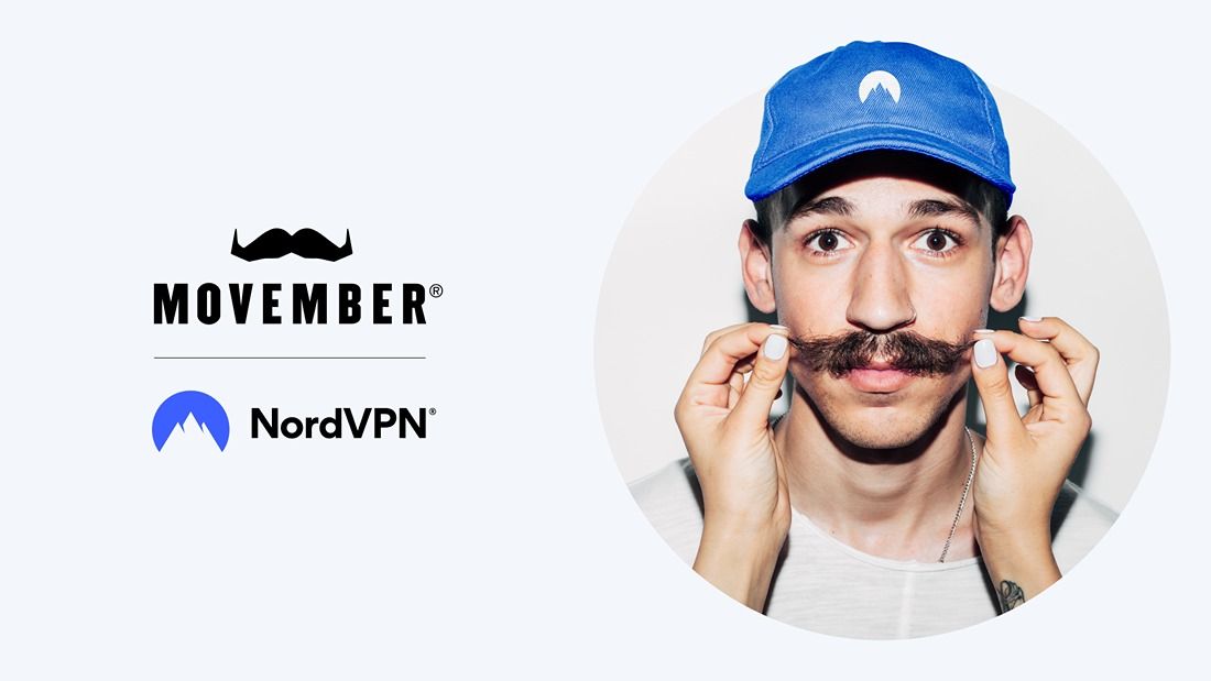 Movember and Nord VPN logo and man with moustache image